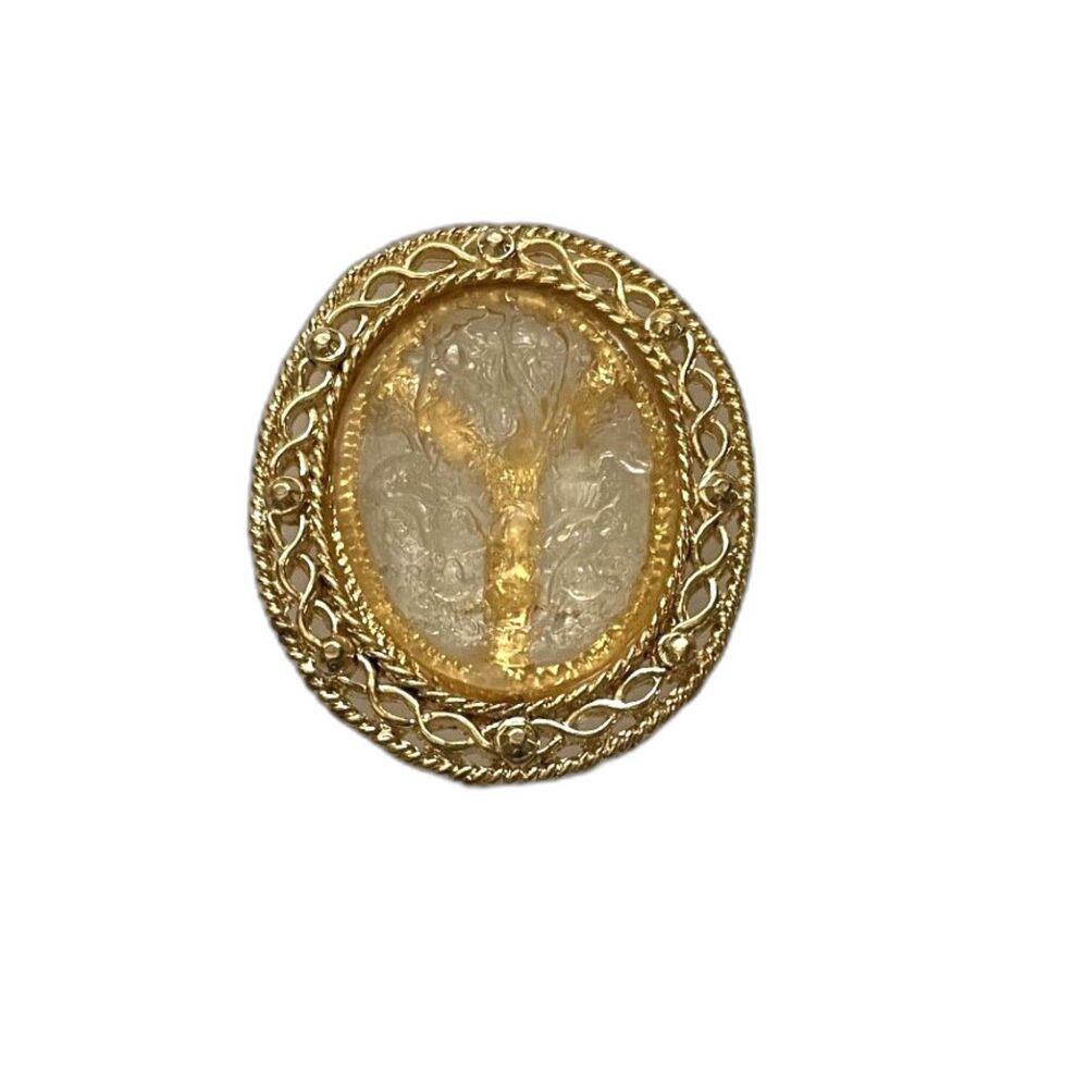 Vintage Signed Warner Reverse Carved Intaglio Cameo Brooch Victorian 1950s